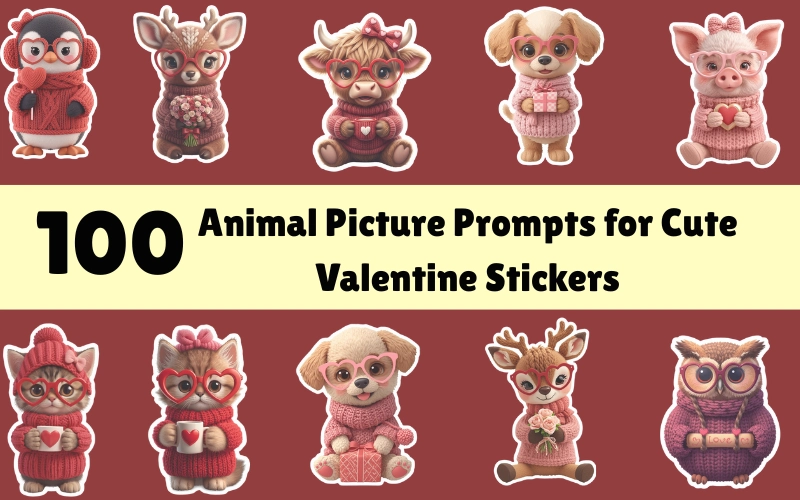 100 Animal Picture Prompts for Cute Valentine Stickers