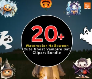 20+ Watercolor Halloween Cute Ghost Vampire Bat Clipart Bundle