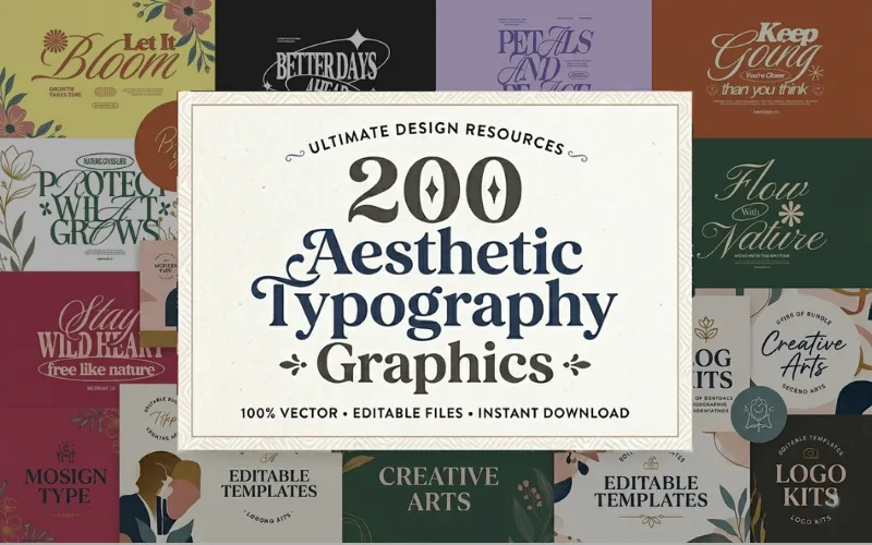 200 Aesthetic Typography Graphics Bundle