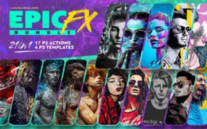 21-In-1 Epic FX Bundle - Portrait Photoshop Actions & Templates