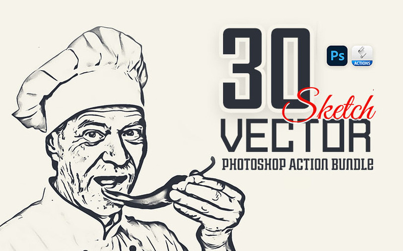 30 Vector Sketch Photoshop Actions Bundle
