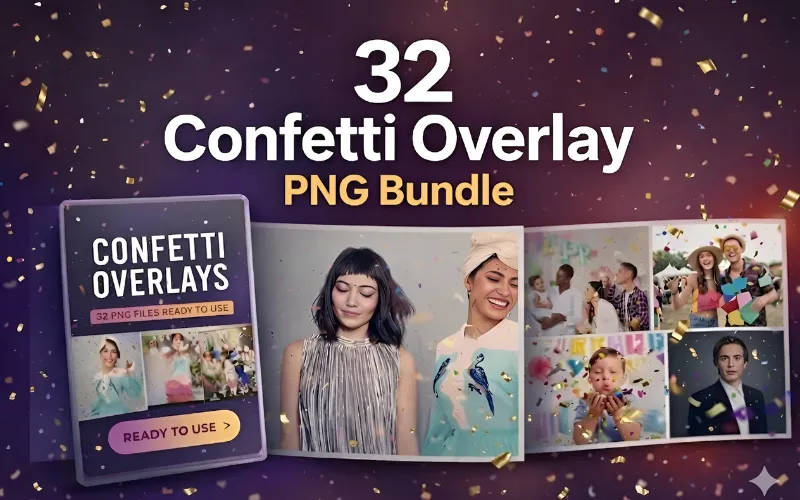 32 Confetti Overlay PNG Bundle