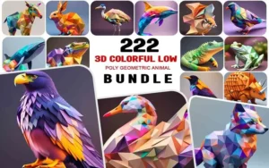 3D Colorful Geometric Animal Images Bundle