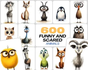 600 Funny & Scared Animal Clipart Bundle