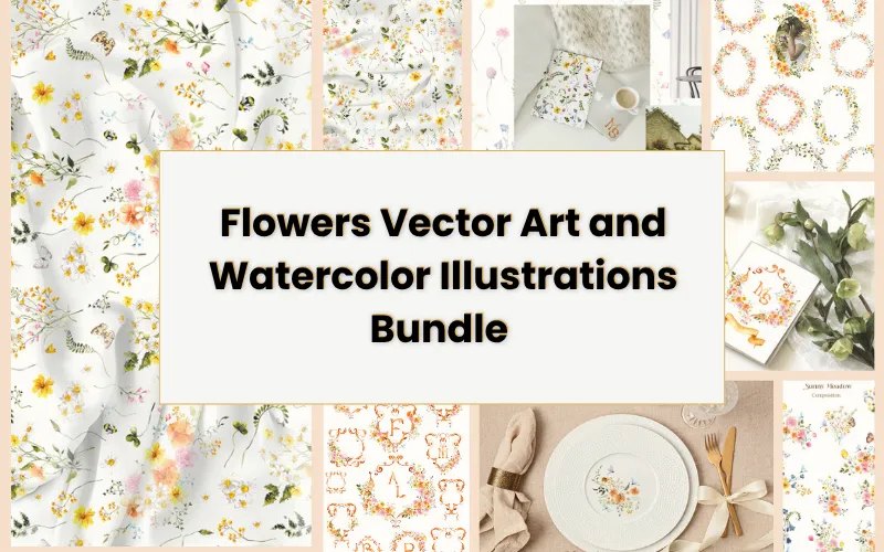 Flowers Vector Art and Watercolor Illustrations Bundle